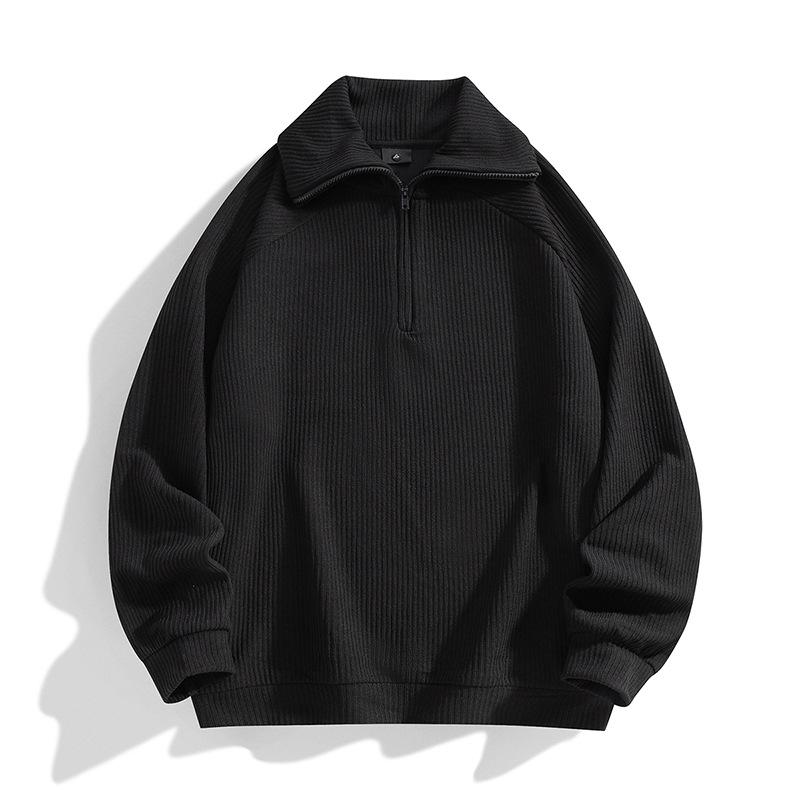 2025 Spring And Autumn Winter New Half Zipper Hoodie Men'S High Grade Heavy Weight Coat Relaxation Stand Collar Rascal Handsome Retro Top