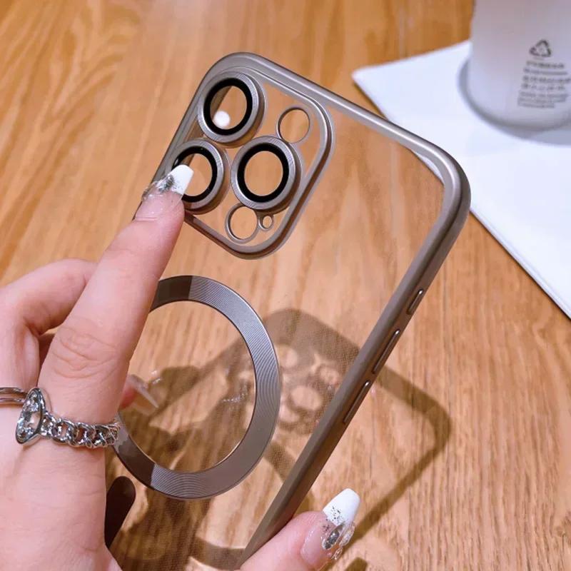 Luxury Frosted Style Magnetic Wireless Charge Case For iPhone 15 14 13 12 11 Pro Max Plus Fashion Plating Magsafe Bumper Cover