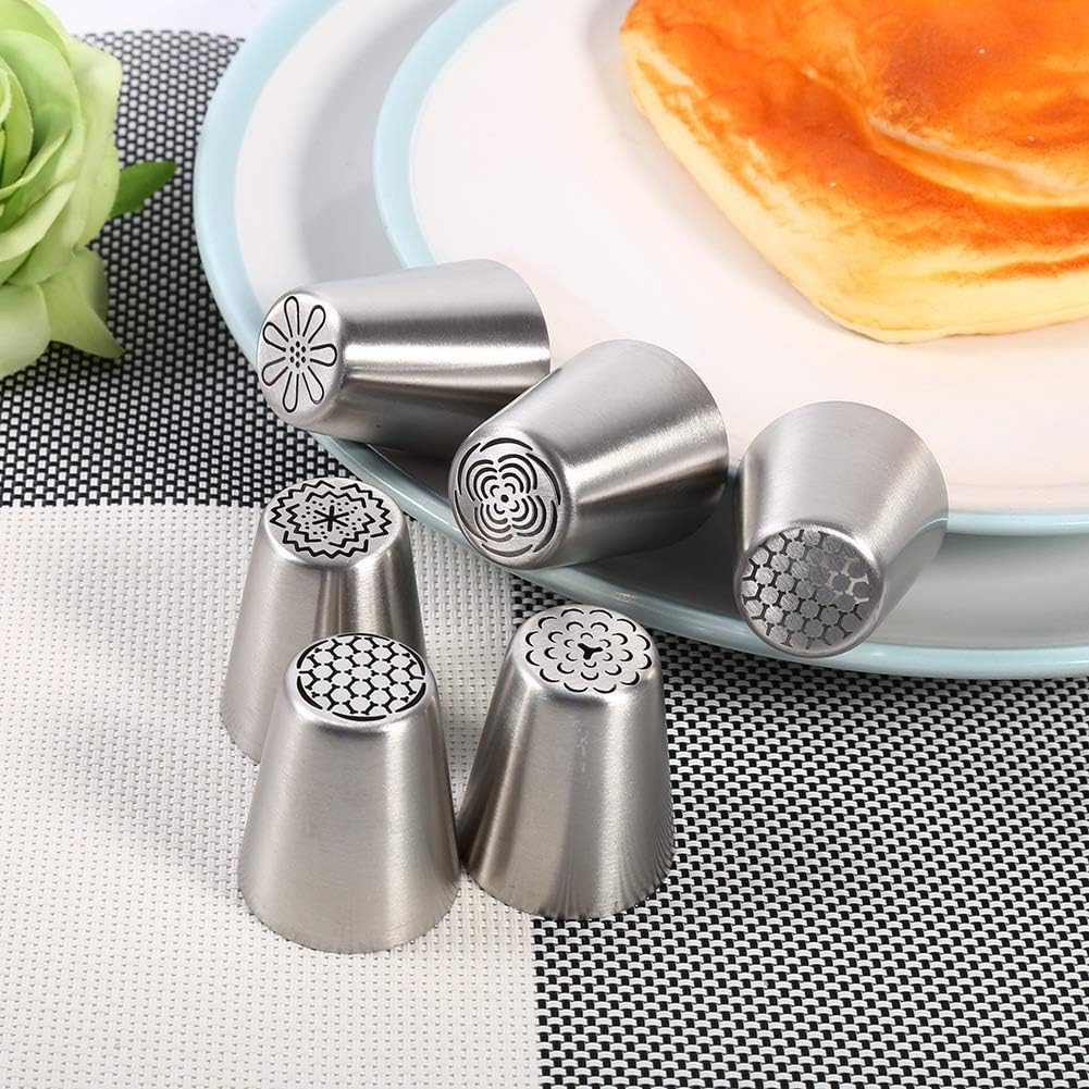 6PCS Piping Tips Set Flower Frosting Tips Nozzles Icing Tips Stainless Steel Flower Cake Icing Piping Nozzles Decorating Tips
