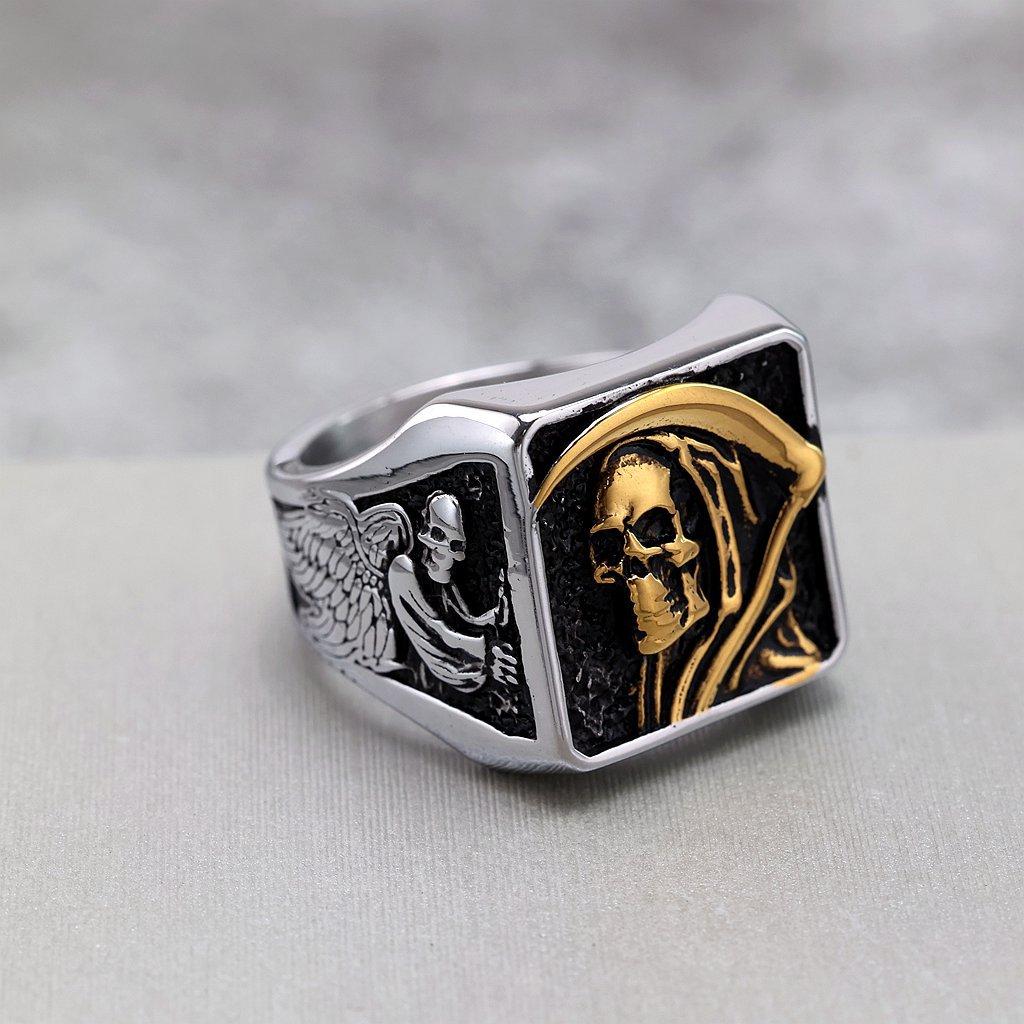 Vintage Stainless Steel Punk Style Solid Skull Grim Reaper Halloween Ring