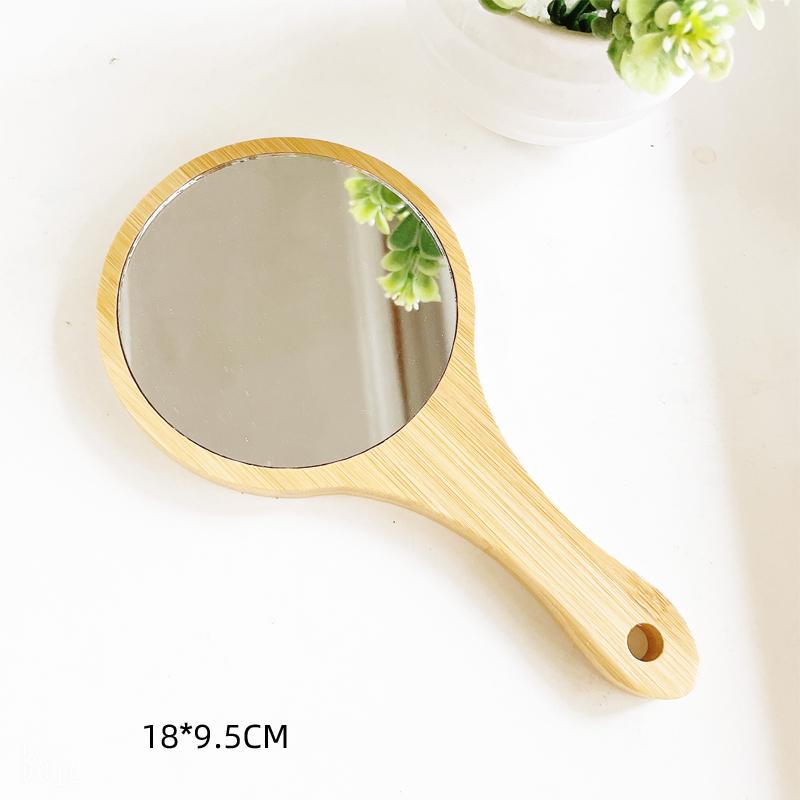 New Small Portable Bamboo Makeup Mirror Handmade Handle Round Cosmetic Mirror with Single Handle Personal Vanity Handheld Mirror