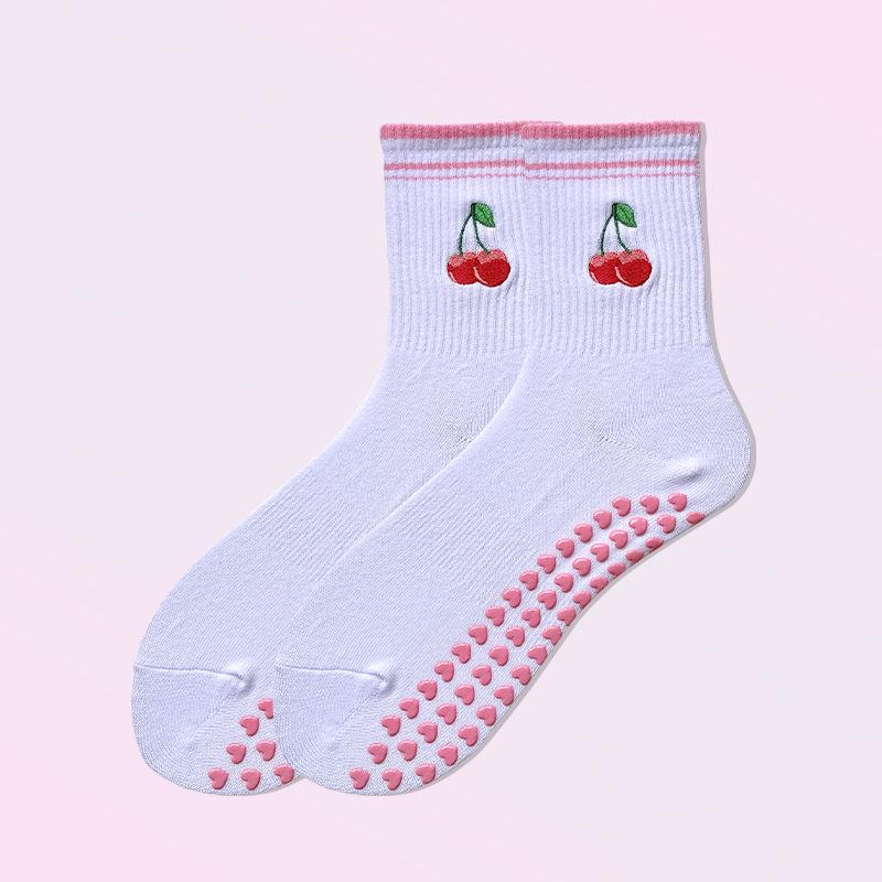 Women's Mid-Calf Yoga and Pilates Non-Slip Socks with Cartoon Shark Embroidery