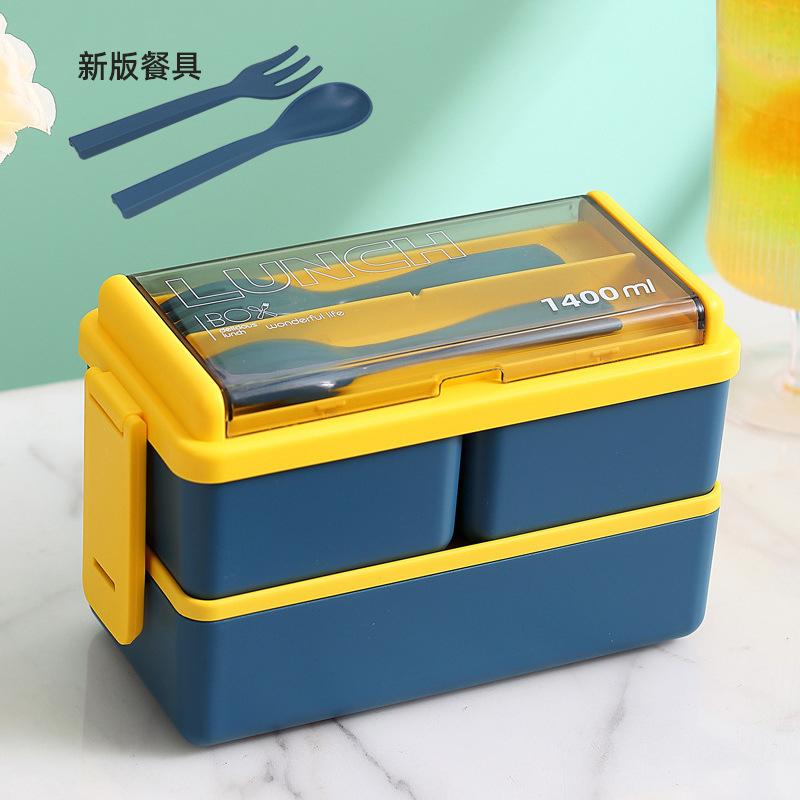 Food-grade microwaveable lunch box, double-layer bento box, compartmented lunch box with cutlery and small sauce container