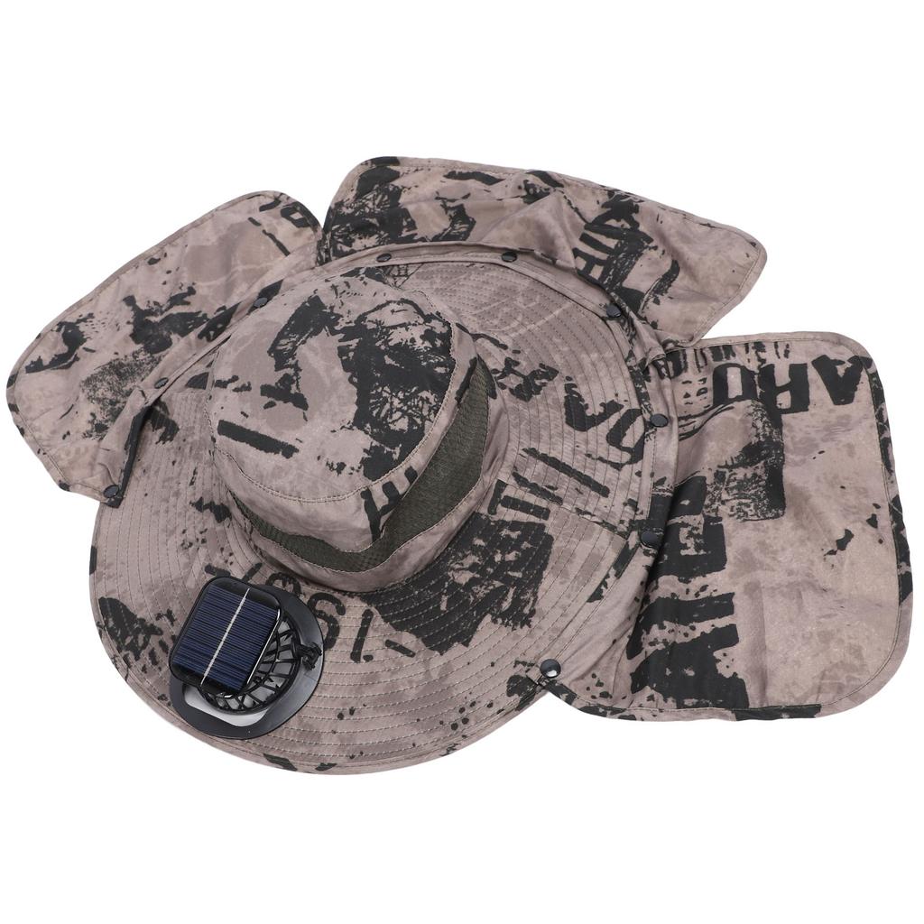 Solar Fan Sun Hat USB Rechargeable Adjustable UPF50 Waterproof Wide Brim Fishing Hat with Neck Flap