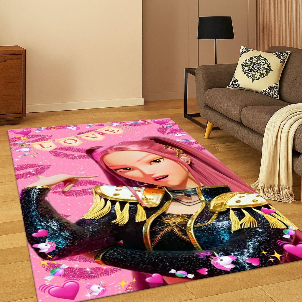 Tappeto Kpop Demon Hunters Rumi Mira Zoey Music Cartoon per Camera da Letto Soggiorno Divano Decorazione Casa, Tappetino Antiscivolo Regalo