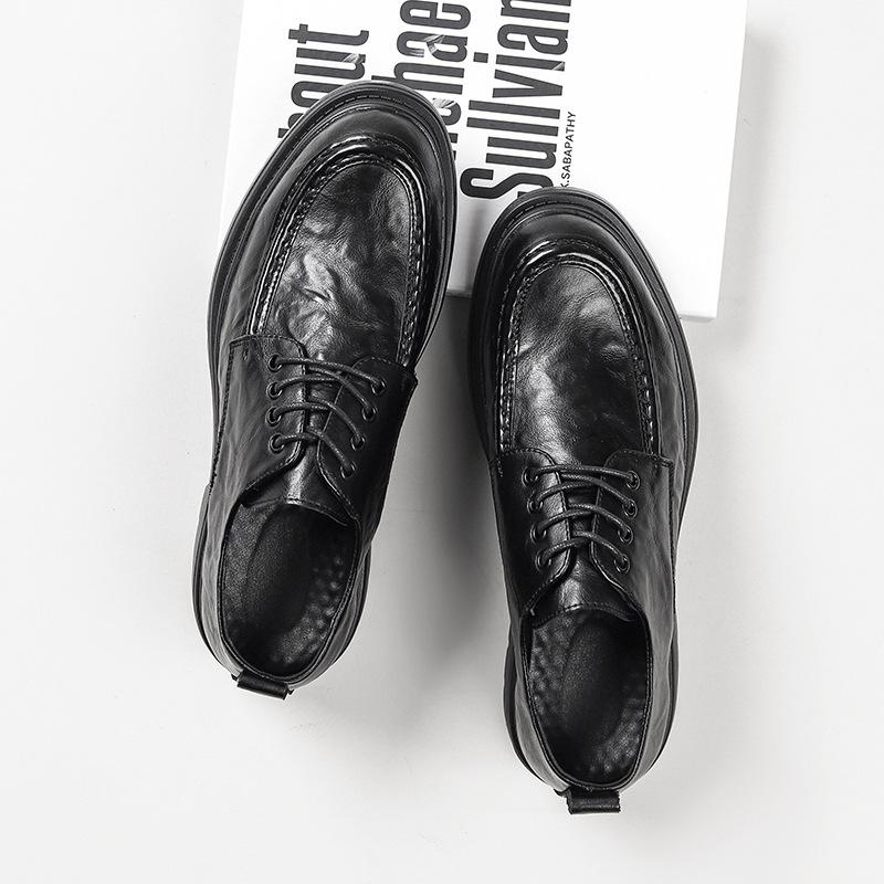 Новые кожаные туфли зимние модные кожаные деловые туфли ретро британский стиль мужские — фото 3