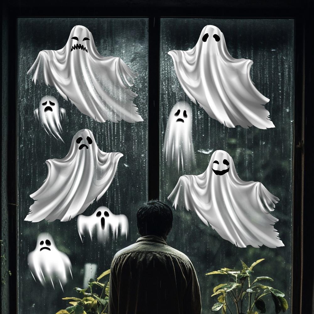 Halloween, White Ghost, Stickers, Glass Stickers, Cabinet Glass Doors, Scene Decoration Stickers, Party Decorations