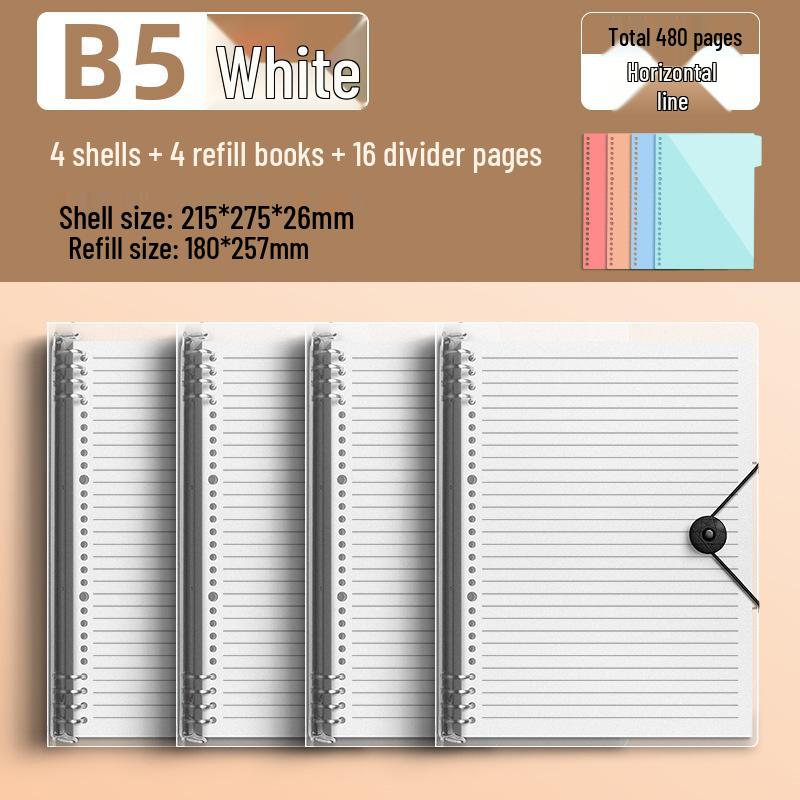 Comfortable B5 Loose-Leaf Notebook: Lined, Removable Binder, Simple Ins Style, Aesthetic Design, Ideal for Exams and High School Students.