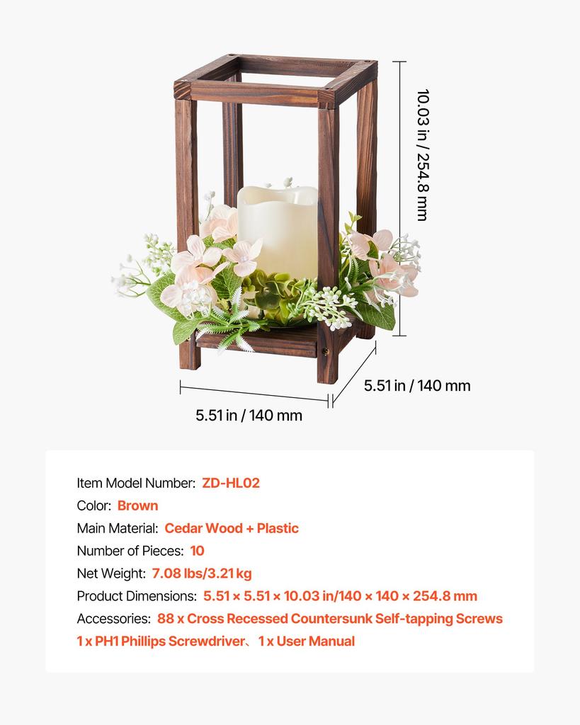 VEVOR 10 Set/30 Pcs Wooden Wedding Lantern Centerpiece