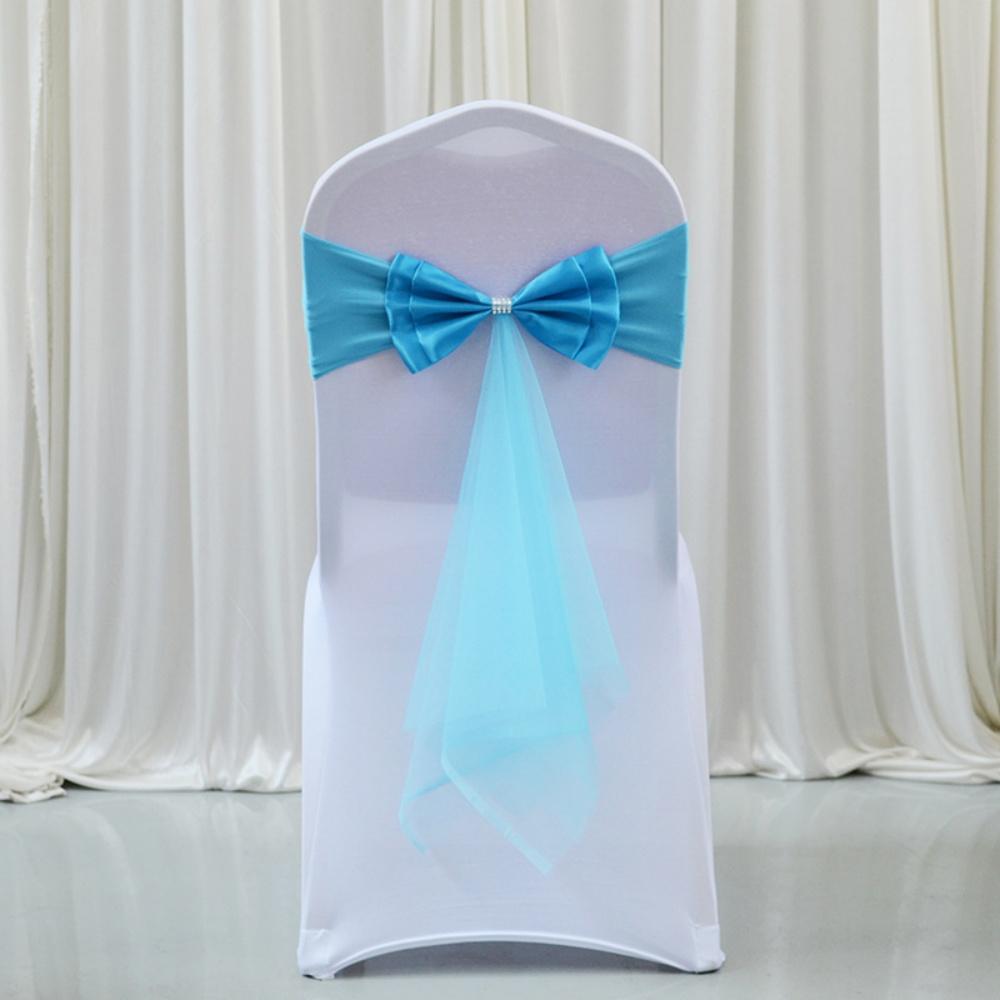 Wedding Chair Satin Sash Bow Tie Organza Ribbon Chair Sashes Stretch Bow Knot For Dining Room Banquet Party Decoration Supplies
