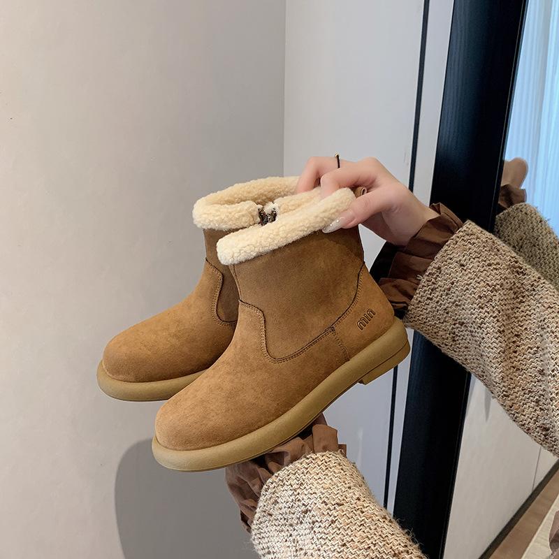 2025 new all-leather boots Martin boots platform-soled Boken shoes plus fluff thermal boots snow boots cotton shoes