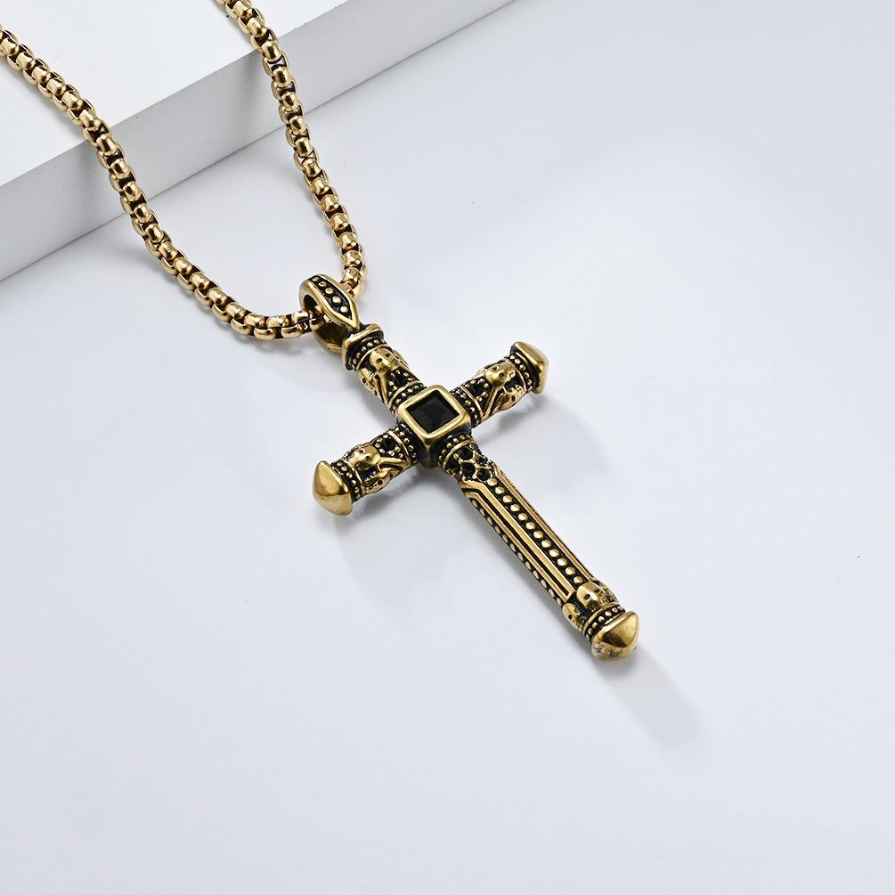 Vintage European and American Style Stainless Steel Cross Necklace for Men Niche Punk
