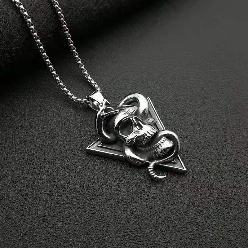 New Retro Skull and Snake European and American Punk Style Pendant Polished Skull Mens Necklace Pendant