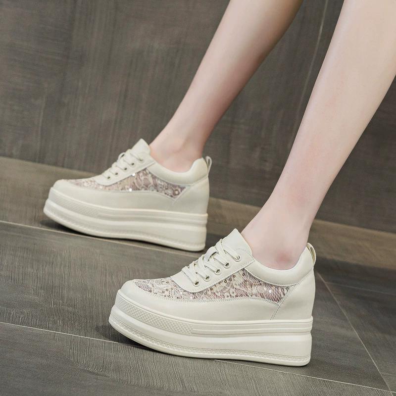 

Spring Summer Fashion Platform Sneakers Women Mesh Shoes Brand Ladies Height Increasing 9cm Sneakers Breathable Comfortable Casual Shoes Black Beige 40 бежевий