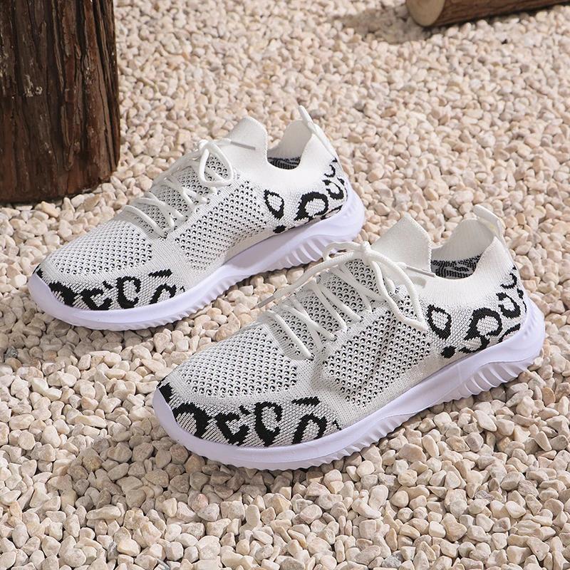 Leopard Print Casual Running Shoes for Women Comfort Soft Sole Breathable Knit Sneakers Woman Lightweight Slip On Walking Shoes