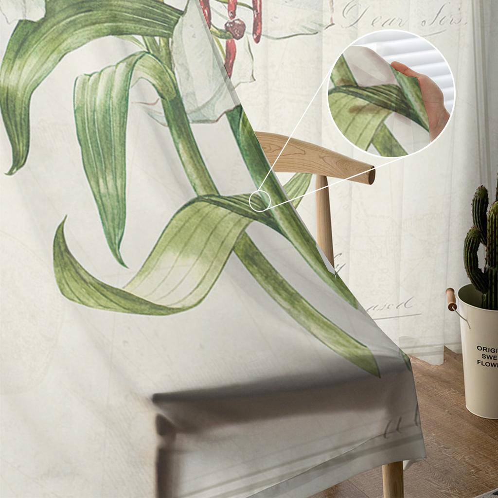 Vintage Landpflanzen Lilienblume Transparente Vorhänge zur Wohnzimmerdekoration Fenstergardinen Küchen-Tüll Voile-Vorhänge