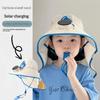 Kids Wide Brim Sun Hat Solar Rechargeable Fan Neck Flap Uv Protection For Summer Beach Activities