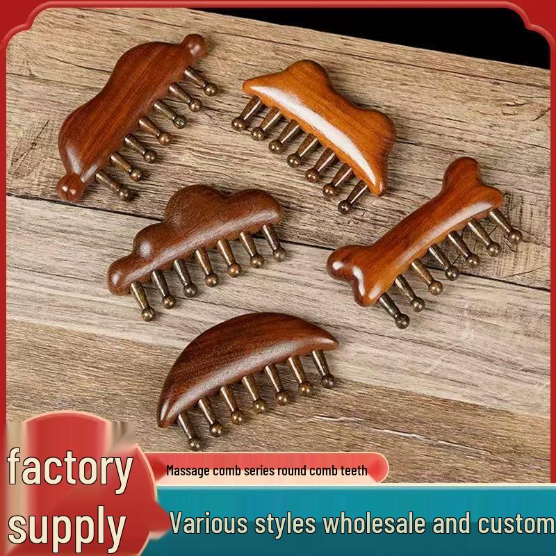 Golden Sandalwood Cartoon Style Scalp Massage Comb with Seven Round Pins. Cloud Interlocking Teeth Massage Comb
