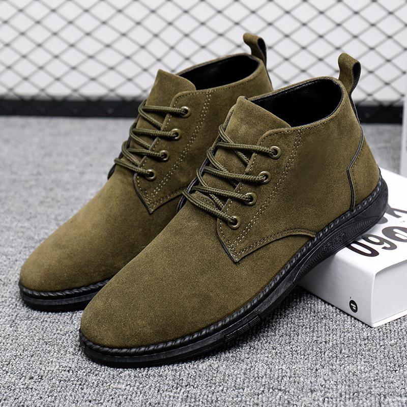 Hohe lässige graue Wildlederschuhe Herren Schnürschuhe Schwarze flache Sohle Kurze Stiefel Herren Chelsea Boots Hochwertige Marken Denim-Stiefel