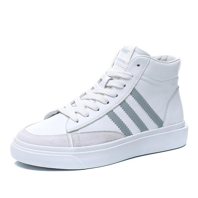 Leather High-top Shoes Women's Autumn and Winter New Women's Shoes Versatile Flat-bottomed Color Matching Casual Board Shoes White Shoes
