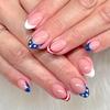 Independence Day Press On Nail French Tips Fake Nail 4th of July Patriotic False Nail Full Cover Design Acrylic Nail