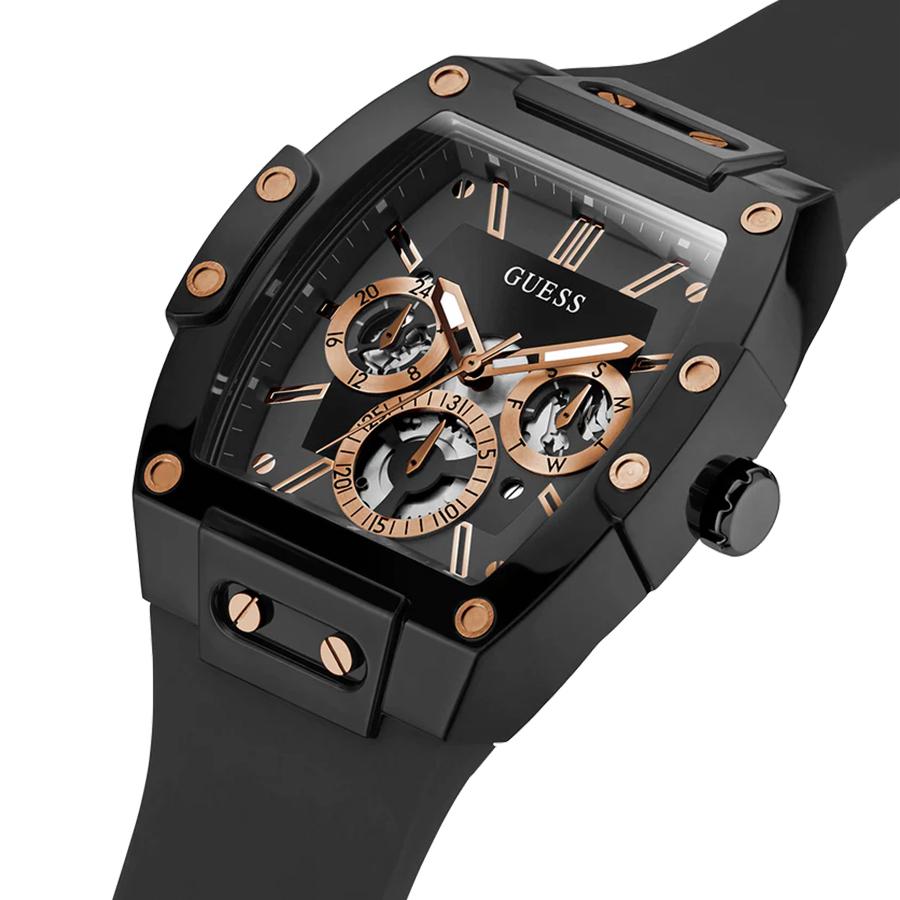 Multifunctional men's quartz watch with a yellow silicone strap and a black rectangular dial, a casual watch model GW0203G8