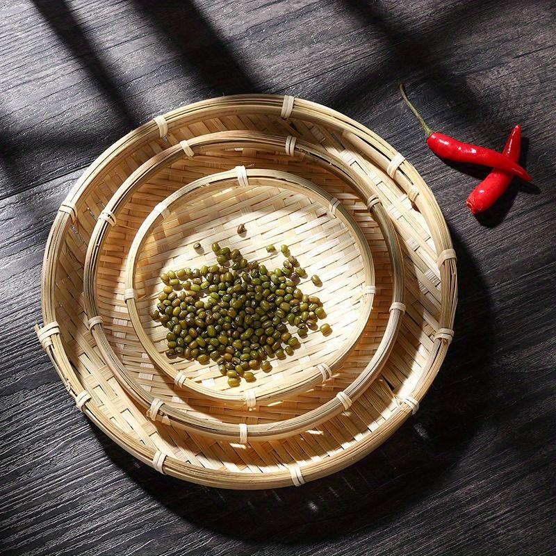 1Pc Mini Handmade Bamboo Round Dustpan Small Dessert Tray Candy Snacks Melon Seed Tray for Outdoor Patio Garden Picnic Home Kitchen Restaurant