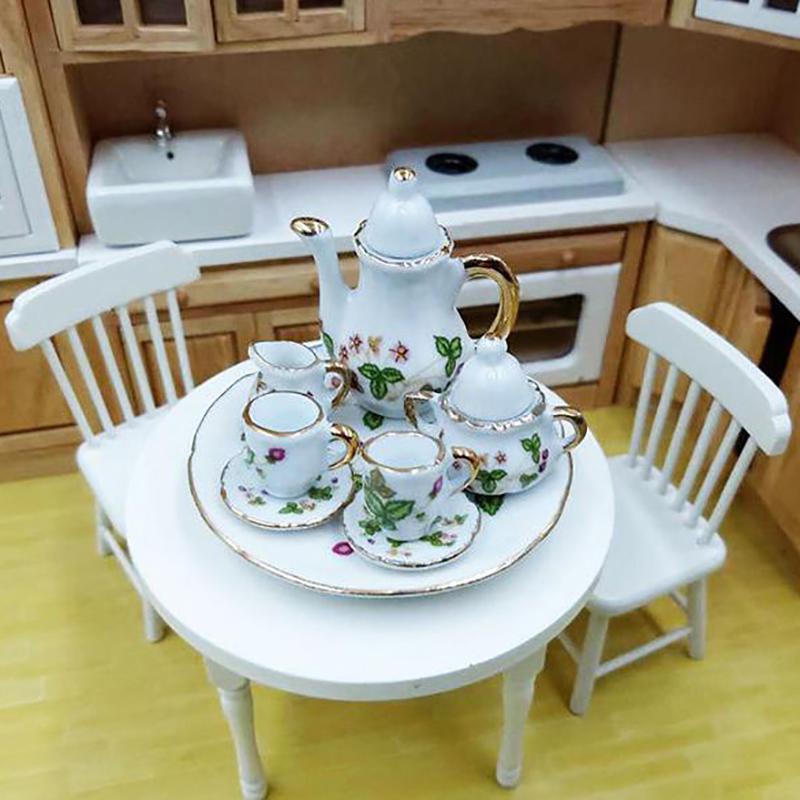 8Pcs/Set 1:12 Dollhouse Miniature Dining Ware Porcelain Tea Dish Cup Plate