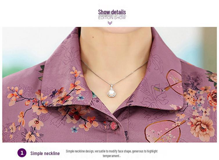 2026 Spring/Summer Lightweight Printed Shirt for Middle-Aged and Elderly Women, Plus Size, Loose Fit, Slimming Mother's Top