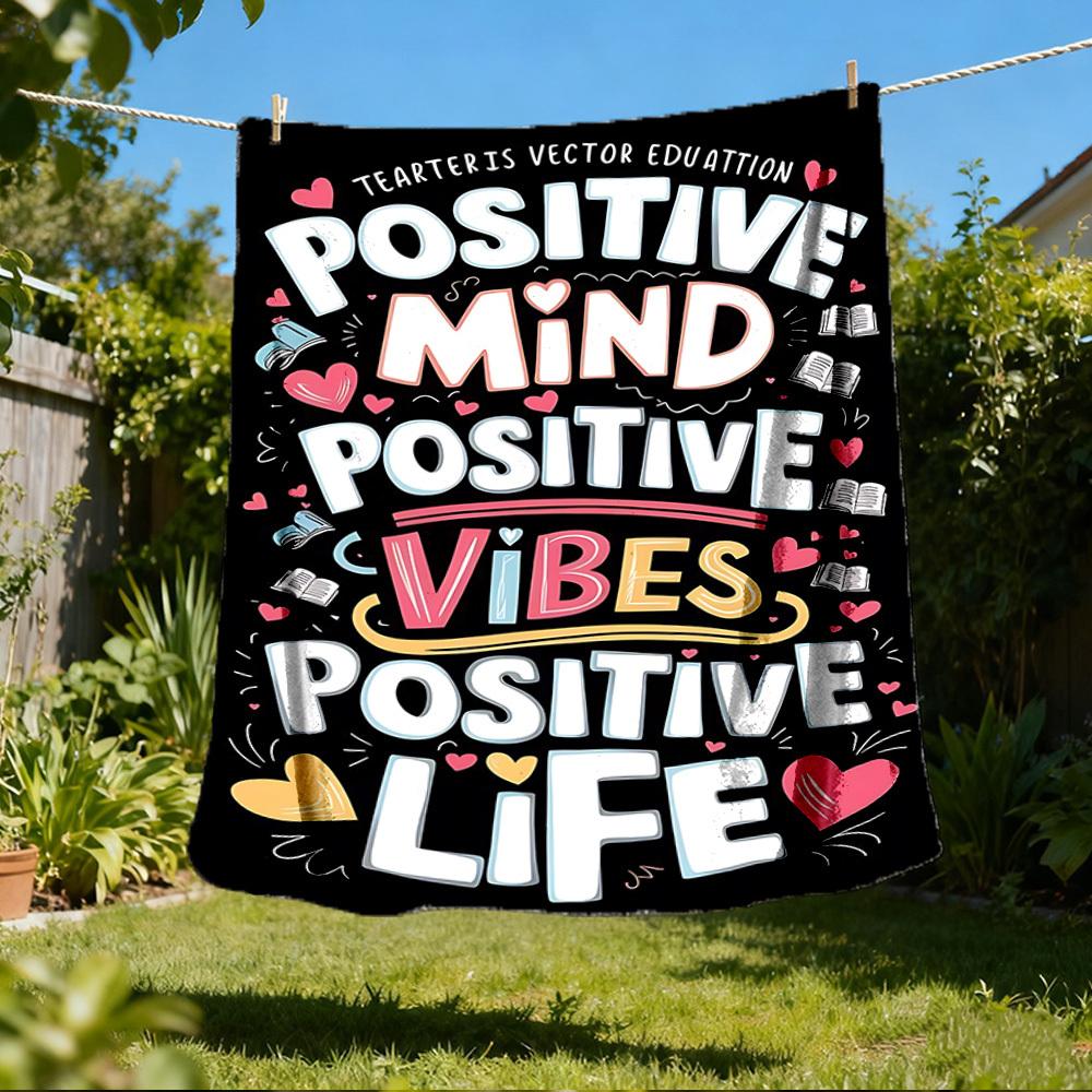 1pc Positive Mind Positive Vibes Print Outdoor Blanket, Lightweight Polyester, 80x120cm
