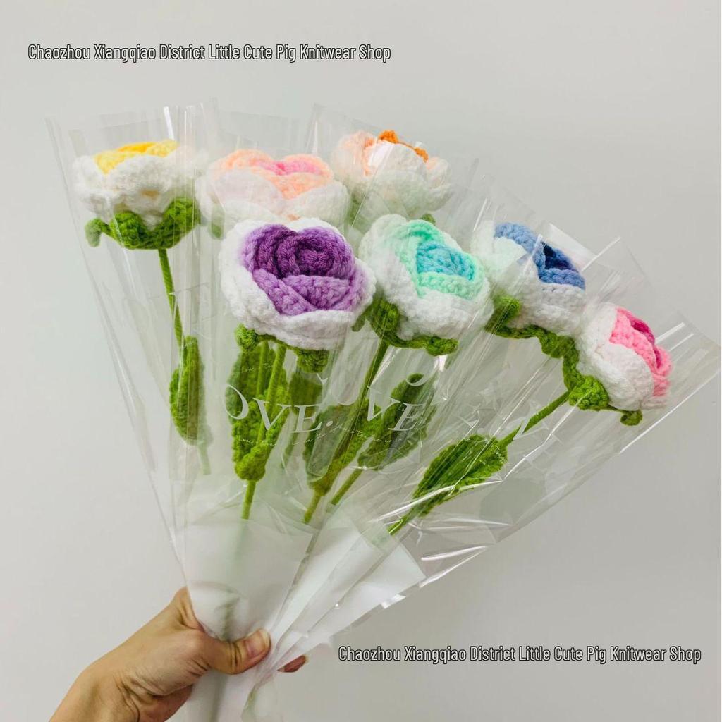 Hand-Knitted Gradient Rose Crochet Bouquet - Preserved Artificial Flowers Valentine's Gift