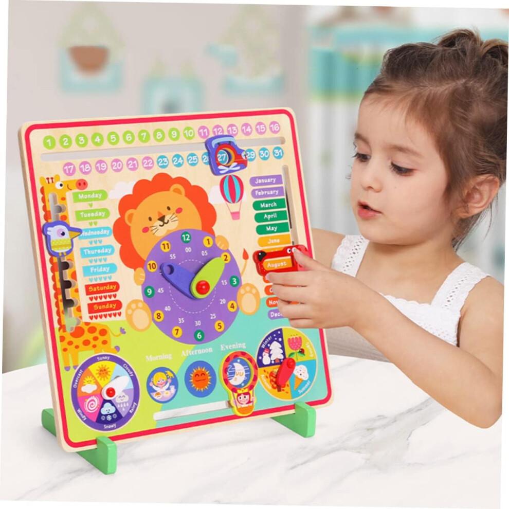1Satz Multifunctional Wooden Toy for Interactive Clock Learning Game Weather Recognition Early Education Activity
