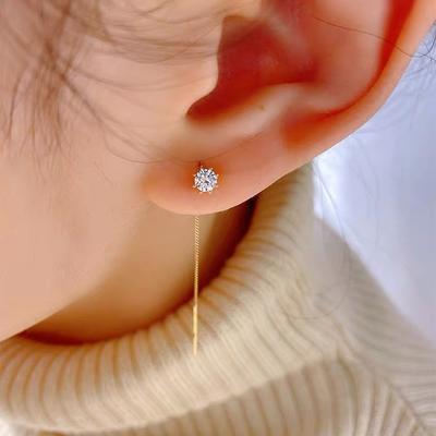 S925 Sterling Silver Ear Line Women's Elegant Shiny Zircon All-Matching Tassel Earrings