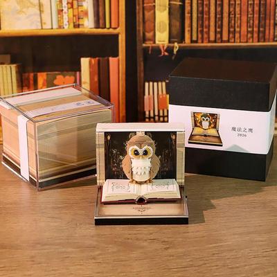 3D Time Piece Calendar 2026 3D Calendar Paper Carving Art Memo Pad Notepad Owl-Shaped Tear Away Carving Time Piece Notepad