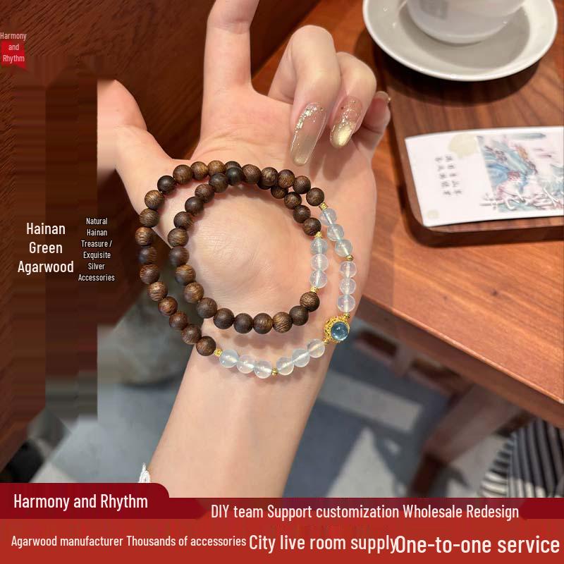 Xiaohongshu Summer Essential: 6mm Green Agarwood Bracelet