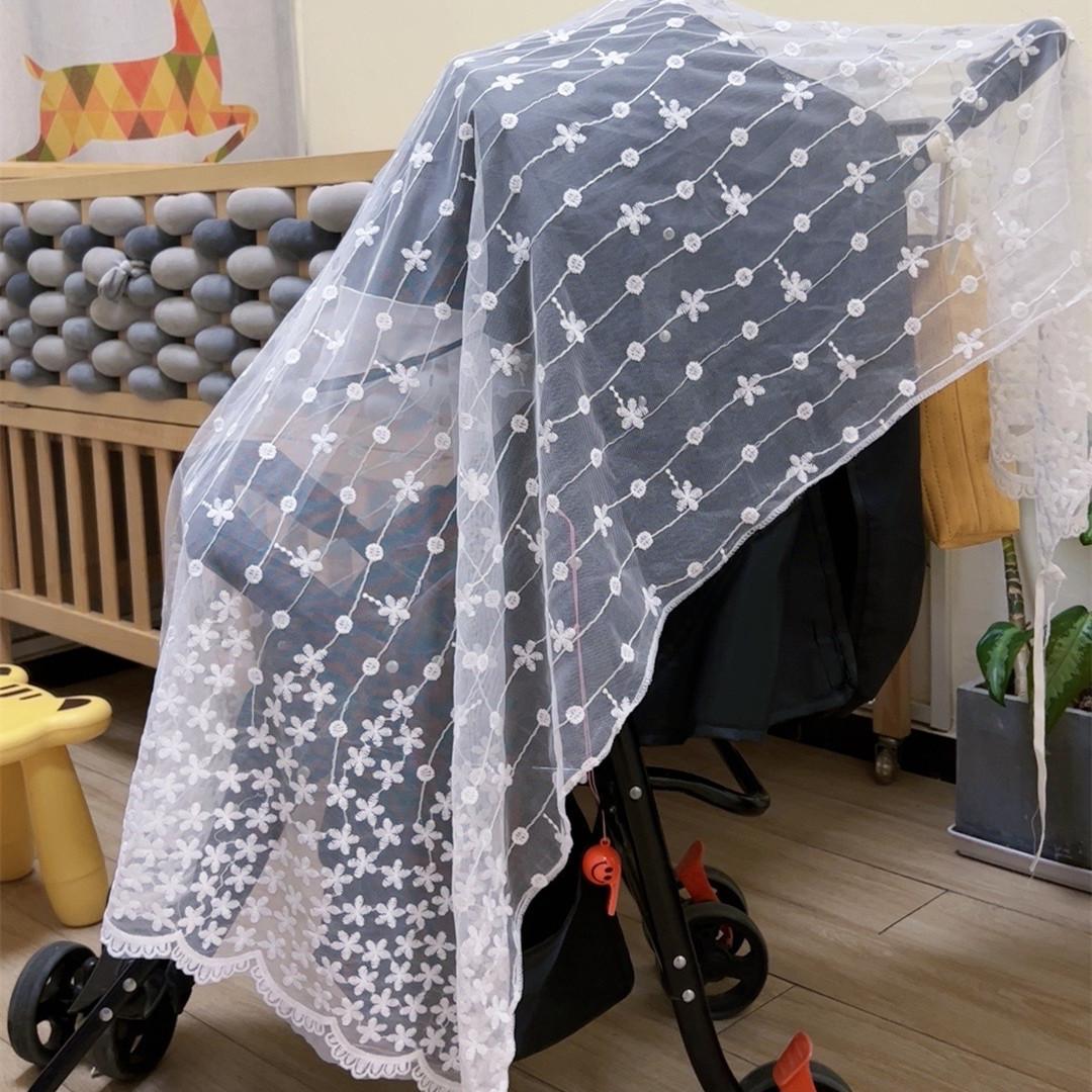Baby stroller full face mosquito net, baby stroller embroidered mesh mosquito net, breathable lace mesh cover, mosquito proof cover 110*130CM