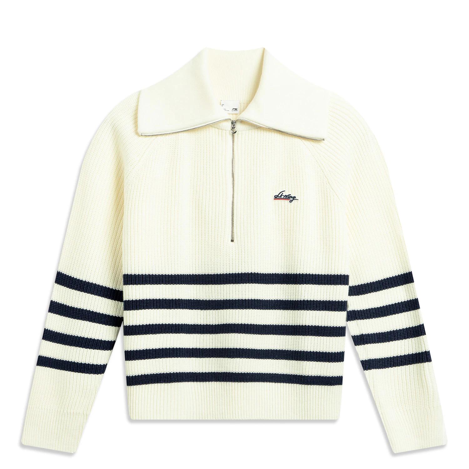 

Li Ning Sports Lifestyle Series Striped Pullover Comfortable Versatile Long Sleeve Knit Sweater Women tops AMBV340-1 L