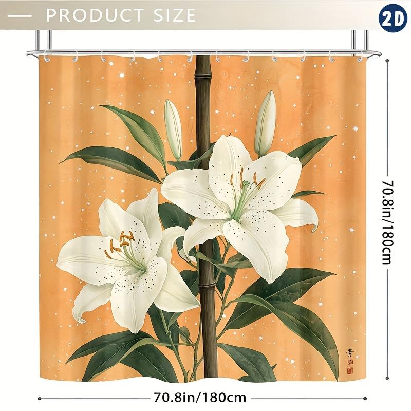 Elegant Lily Shower Curtain Durable Polyester Machine Washable With Hooks