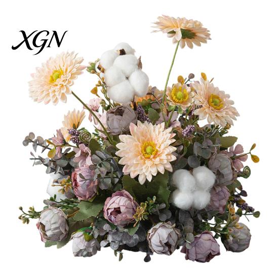 Lifelike Faux Floral Centerpieces Artificial Table Flower Arrangement, Mixed Lily Rose Silk Fake Bouquet, Elegant Vintage Style Decor for Dining