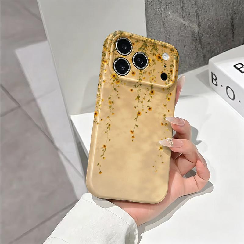 Cascading Sunflower Pattern Hanging Floral Art Graphic Film Aesthetic Protective Shockproof Bumper Phone Case Cover For iPhone 14 15 16 Pro Max Plus