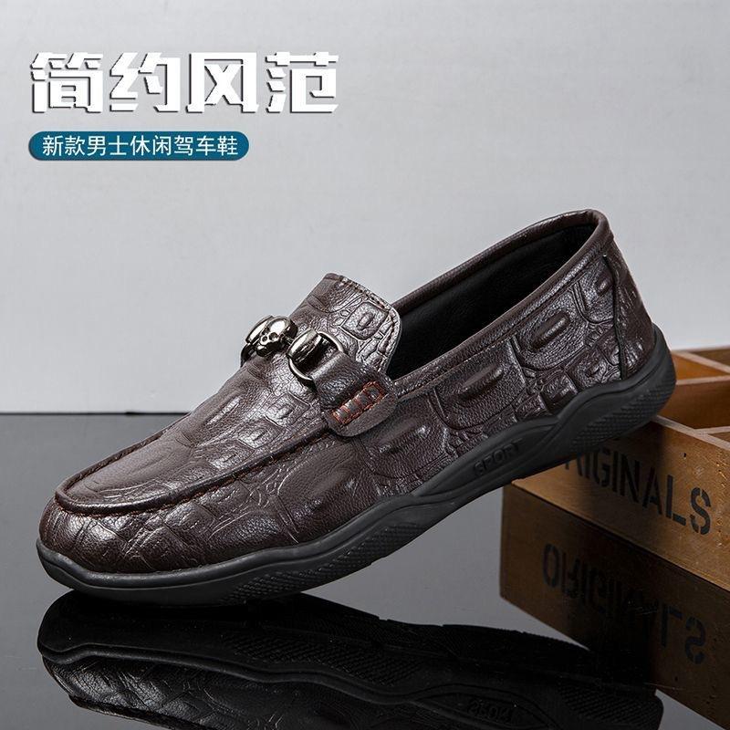 

Summer new leather casual breathable men s shoes men s alligator leather pattern men s shoes driving shoes plus size men s shoes 44 коричневый