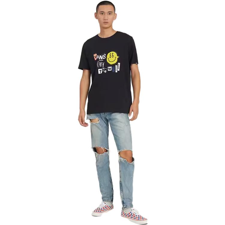 Vans Casual Short Sleeve T-Shirt With Large Smiley Face Logo Print Men Tops Black VN0A7TPEBLK