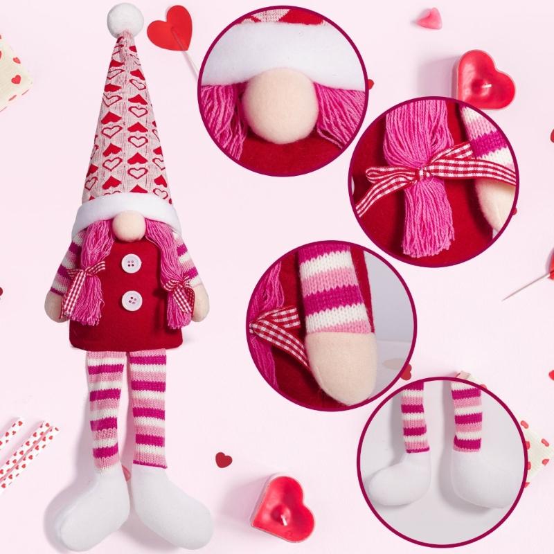 Valentines Day Long Legs Gnomes Decorations Handmade Scandinavian Tomtes Stuffed Plush Dolls Tabletop Shelf Elf Ornament