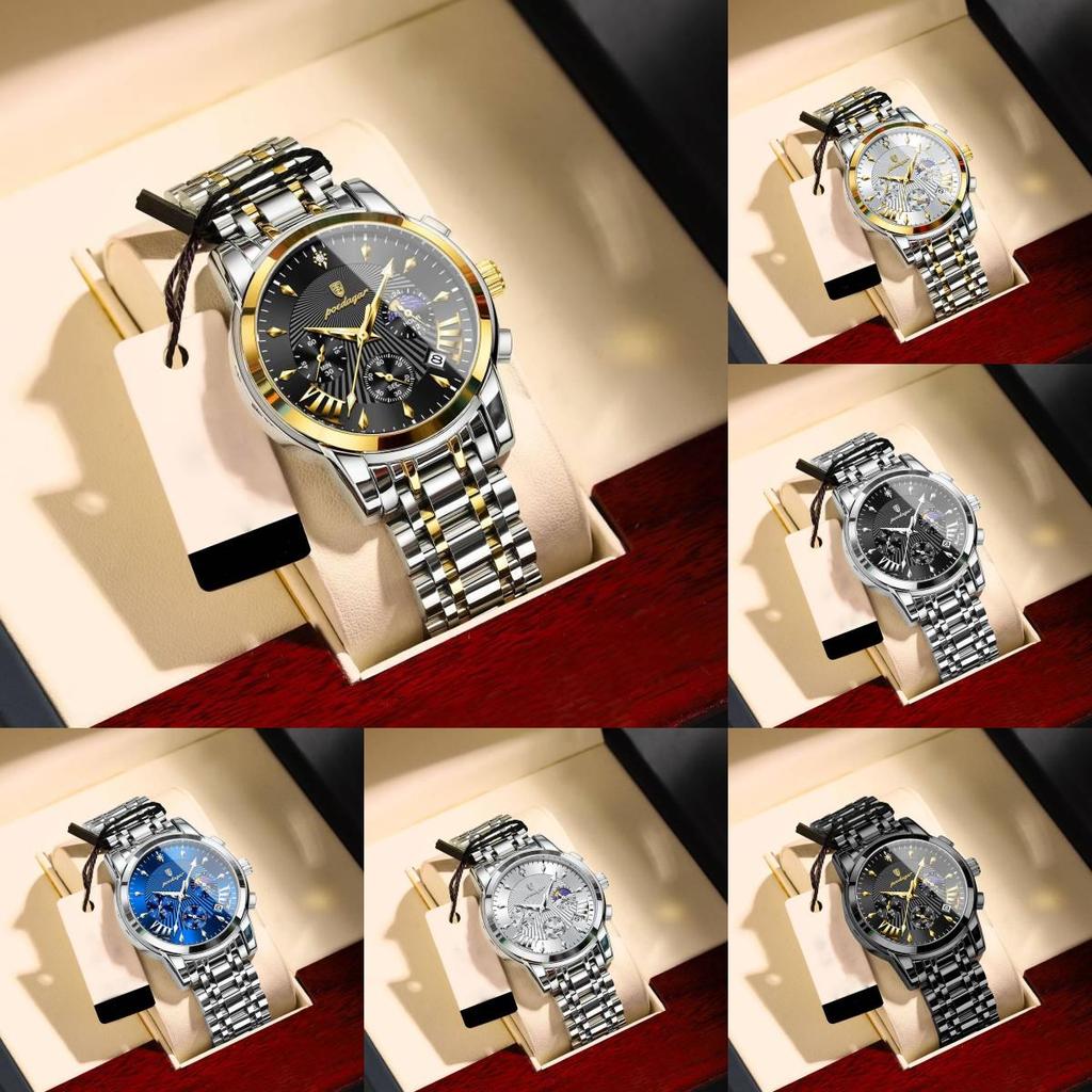 Swiss Mens Watch With Luminous Dial Moon Phase Chronograph For Sports And Casual Wear