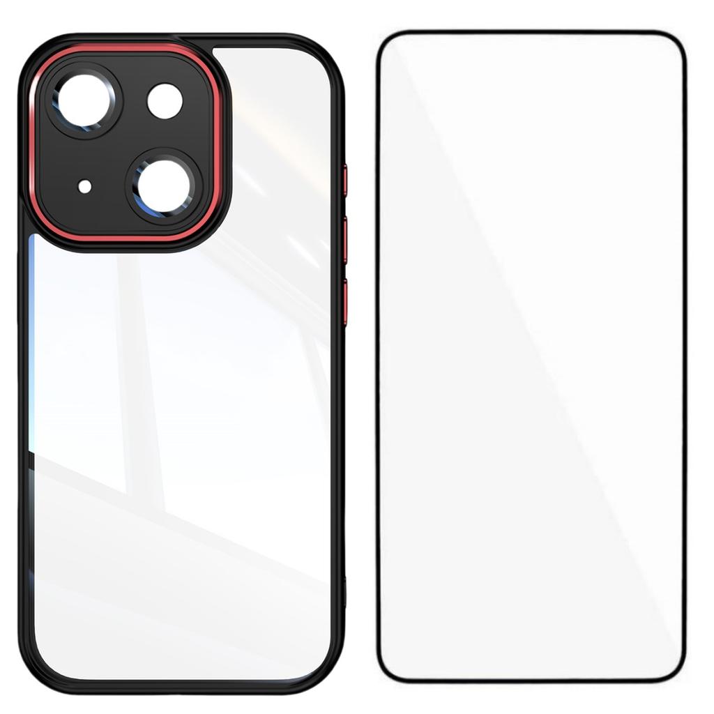 For iPhone 14 Plus TPU Case WANLONFENG Shockproof Clear Phone Cover with Tempered Glass Film