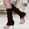 1Pair Women Winter Warm Vertical Stripes Solid Candy Colors Leg Warmers Knitting Socks for Home