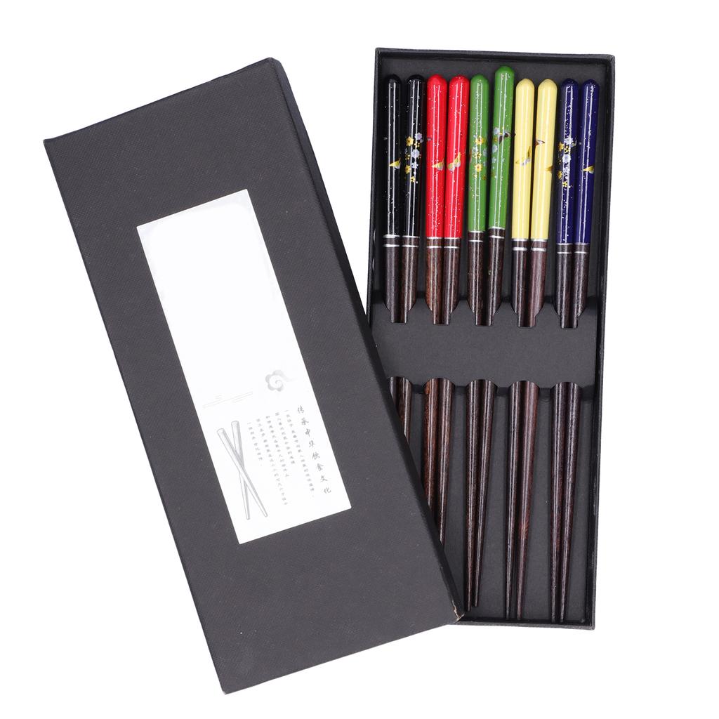 Holz Essstäbchen 5 Paare Wiederverwendbar Rutschfest Hölzerne Essstäbchen Haushaltsgeschirr Utensilien(Farbkartonverpackung )