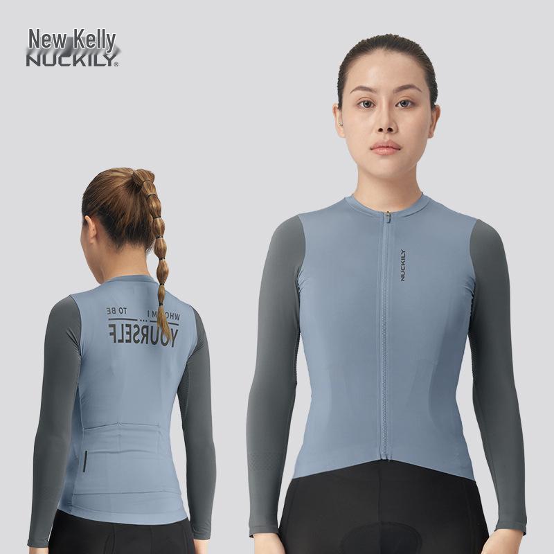 NUCKILY Women s Quick-Dry Cycling Jersey - Slim Fit, Long Sleeve, Breathable XXL светло-синий