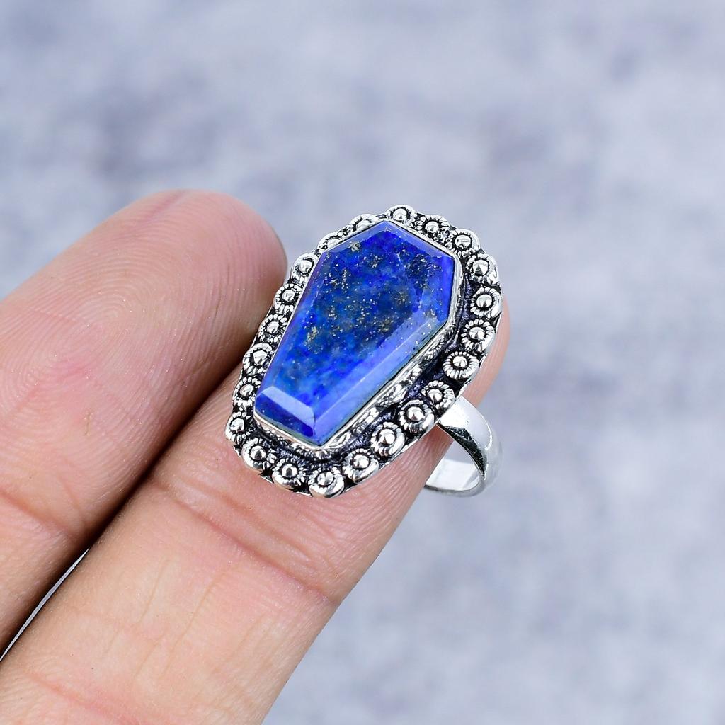 Lapis Lazuli Gemstone Handmade 925 Sterling Silver Jewelry Ring Size 10 M-2591