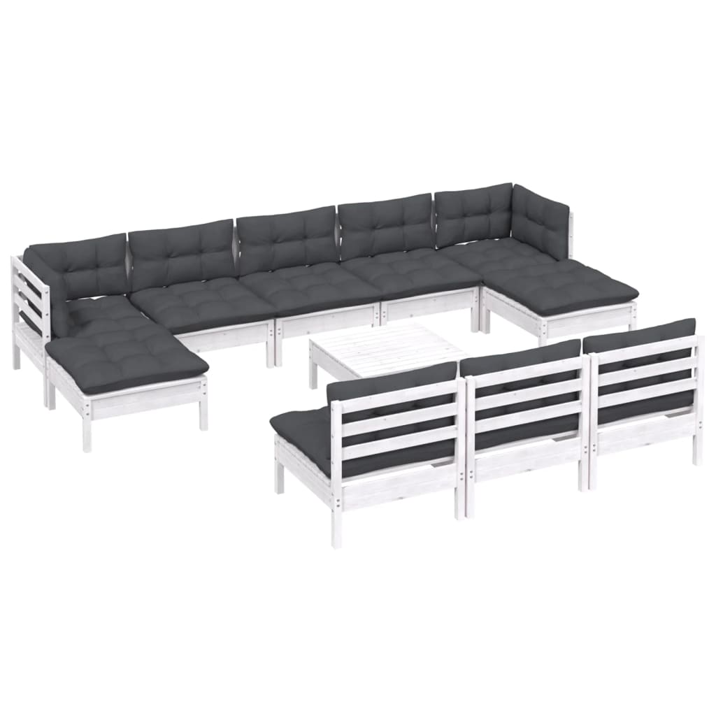 Vidaxl 11-Cz. Garden Lounge Set, With Cushions, White